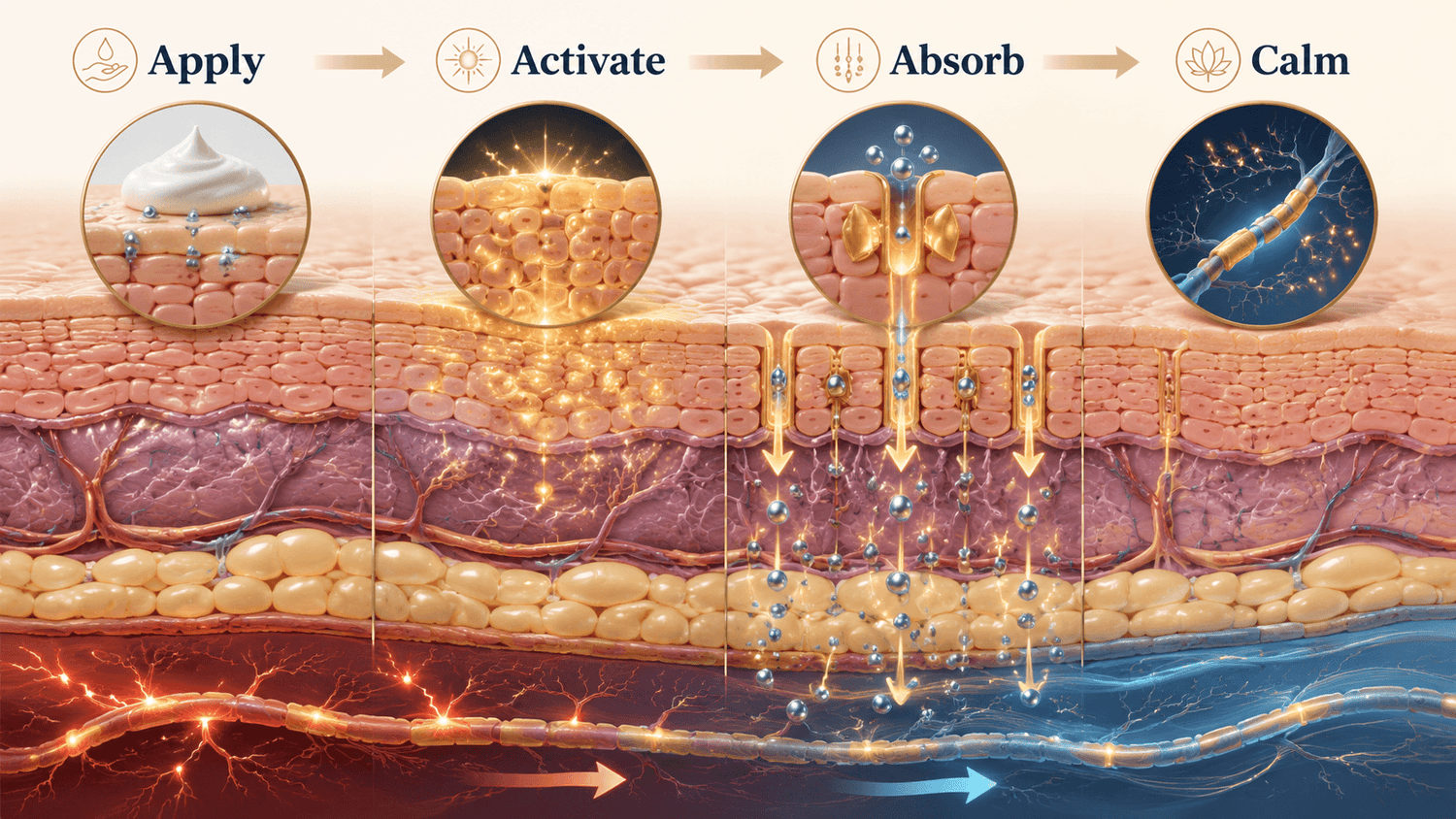 Illustration of active delivery through skin layers