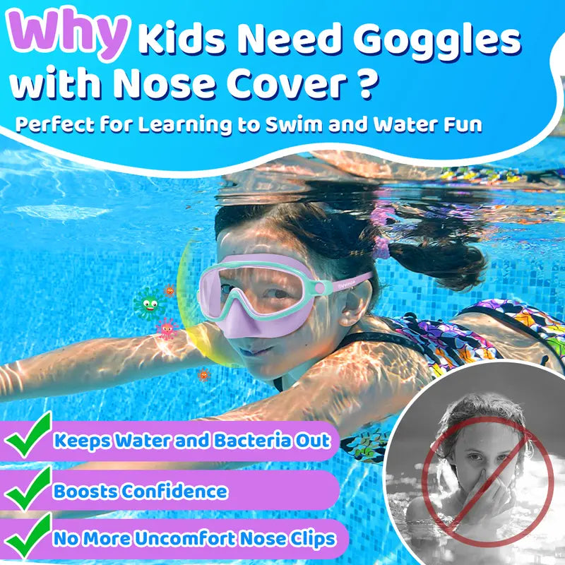 Kids Swim Goggles – Anti-Fog UV Protection Swimming Goggles with Nose Cover