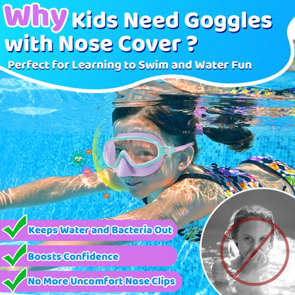 Kids Swim Goggles – Anti-Fog UV Protection Swimming Goggles with Nose Cover