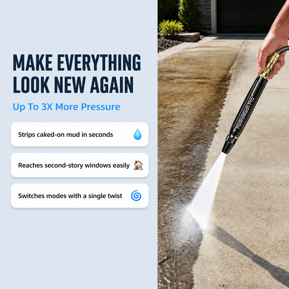 HydroWash Pro hose nozzle used for driveway and patio cleaning